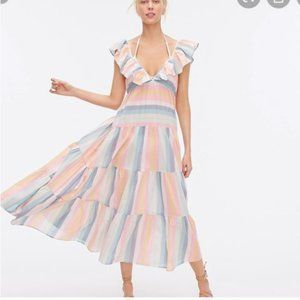 J Crew V Neck Tiered Ruffle Dress Sunset Stripe
